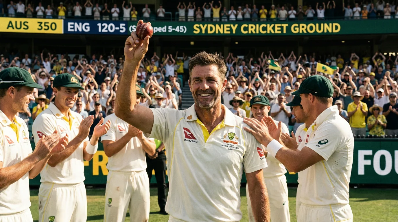 Ashes fast bowler celebrating a five-wicket haul as a key performer in the series