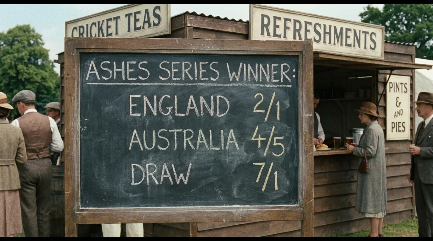 Chalkboard showing Ashes series-winner odds with England and Australia prices