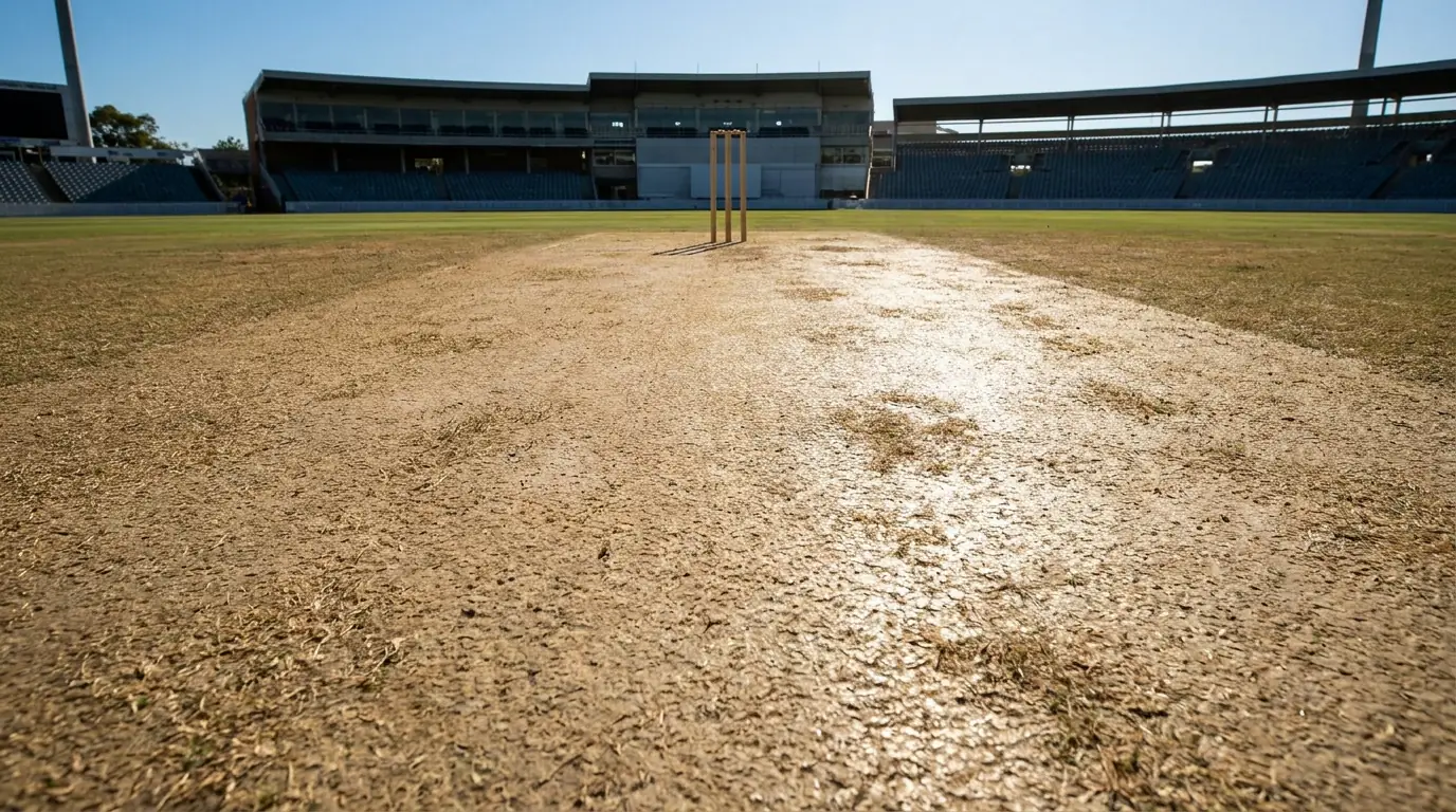 Hard bouncy cricket pitch surface typical of Perth producing steep bounce for tall fast bowlers