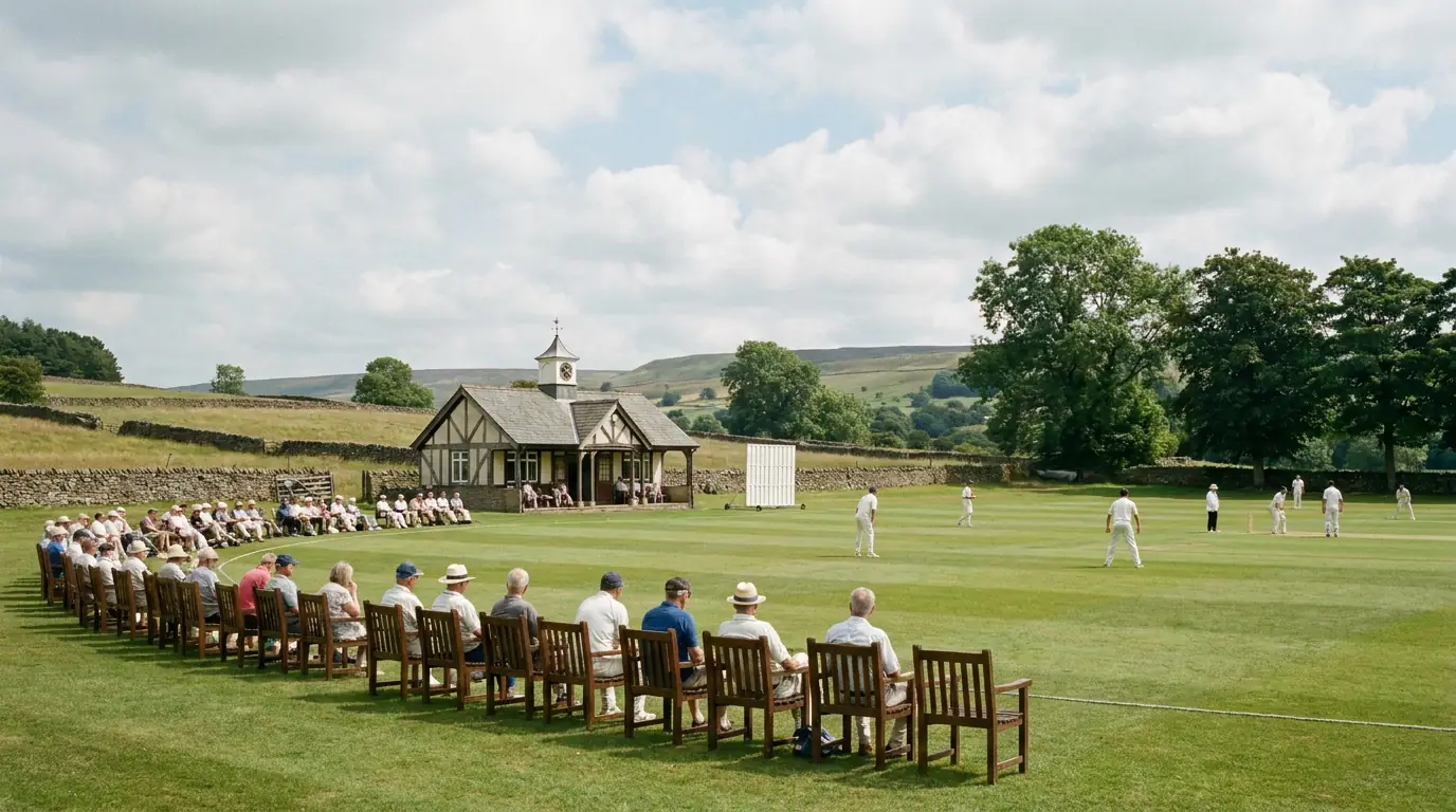 Quiet county cricket ground with a small crowd watching a Championship match