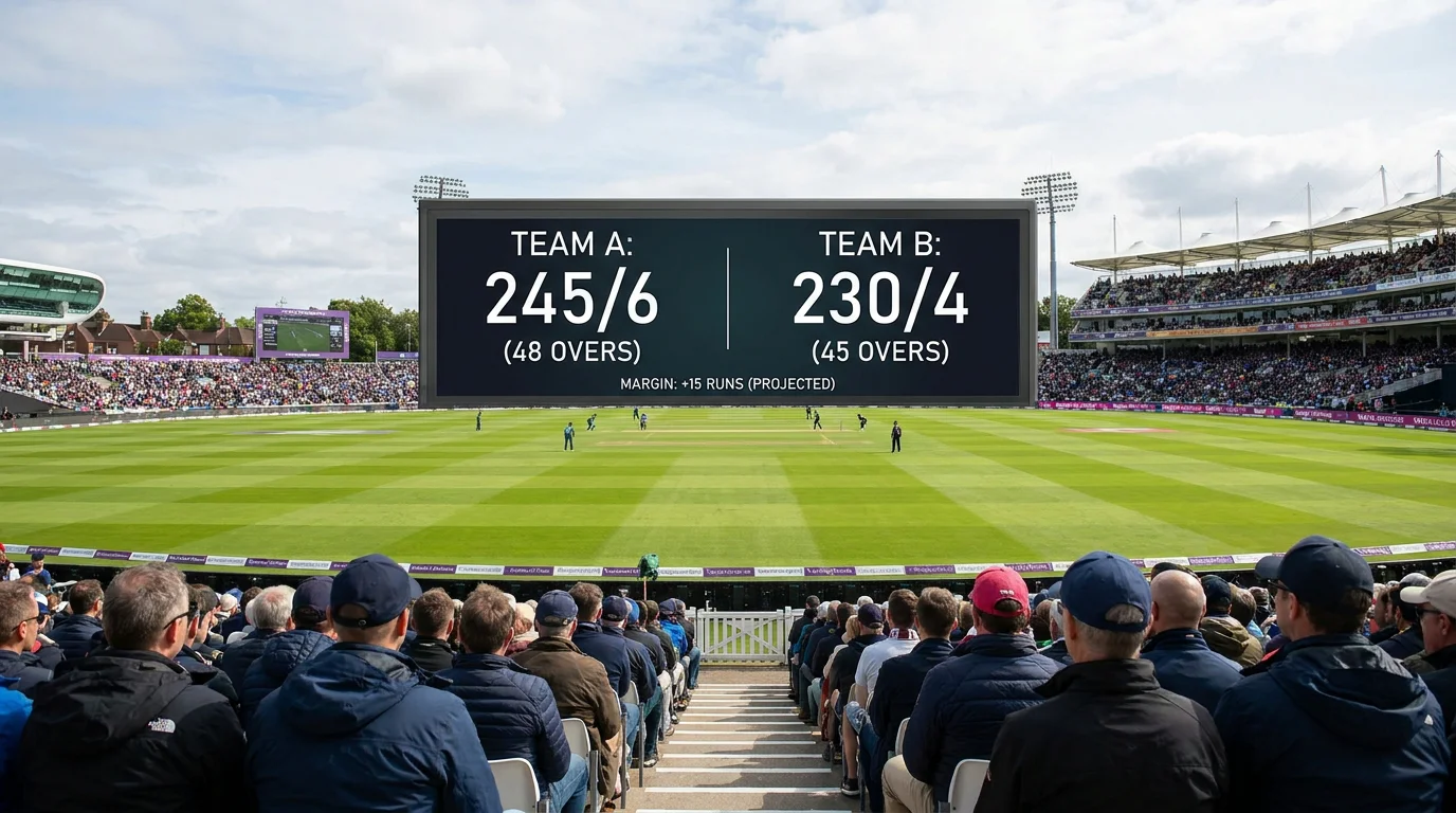 Cricket match scoreboard displaying run totals with handicap spread lines applied to both teams