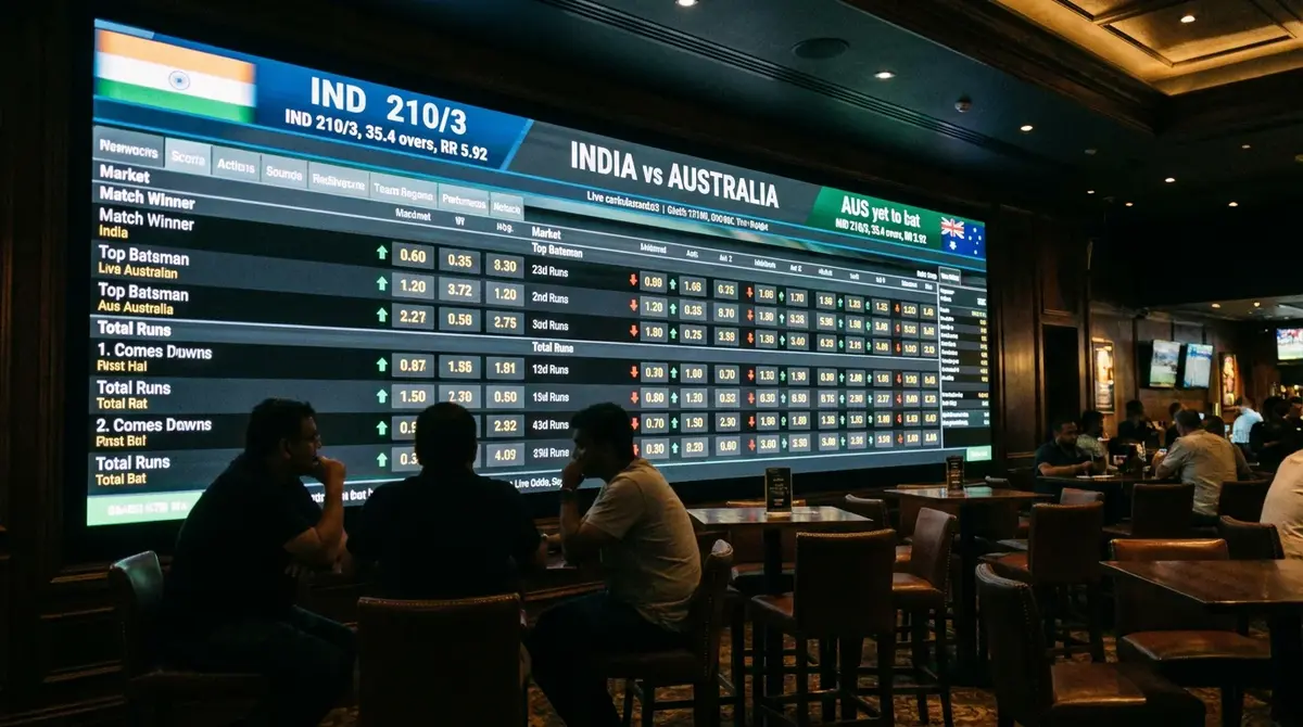Digital display showing live cricket betting odds updating in real time during a match