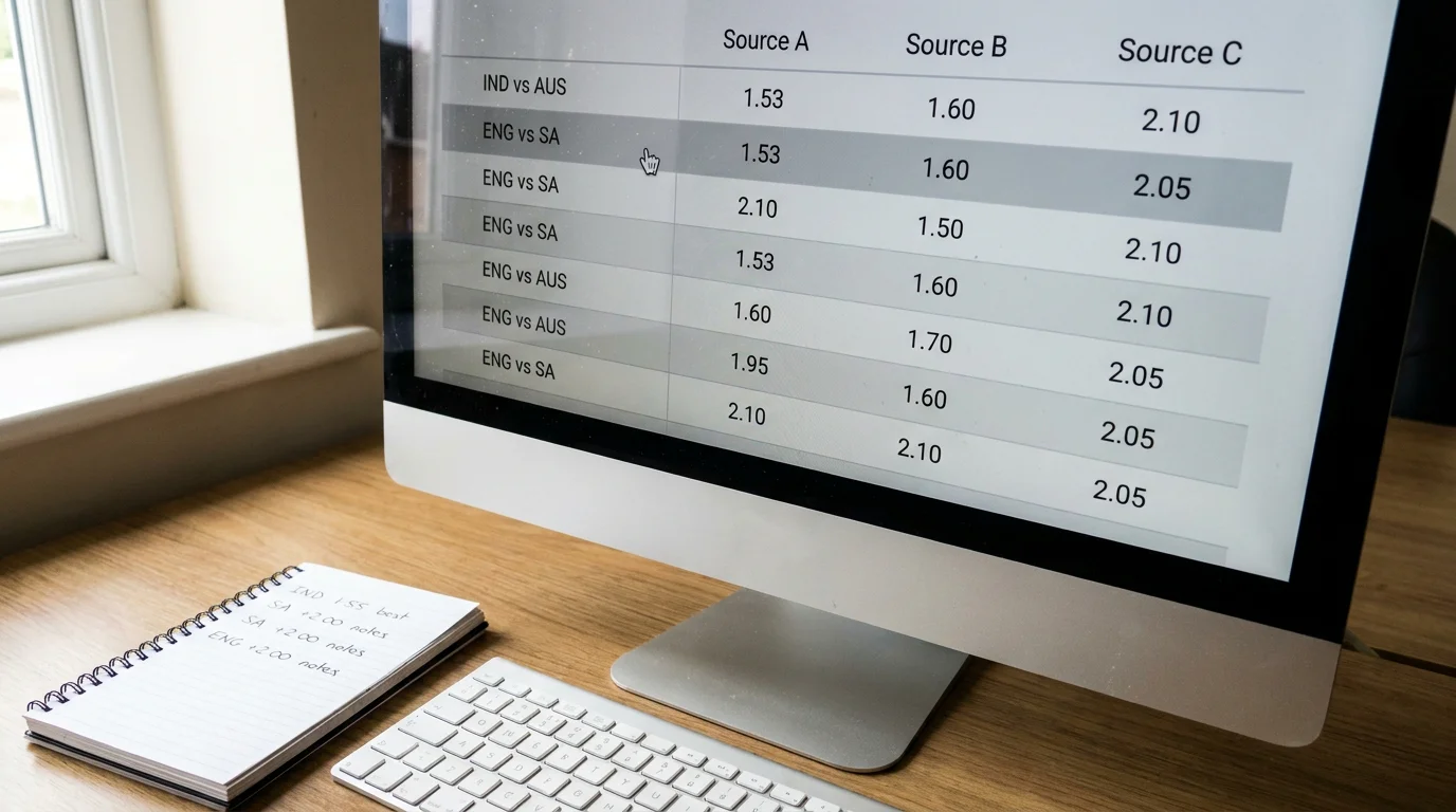 Desktop screen comparing cricket betting odds across multiple UK-licensed operators side by side