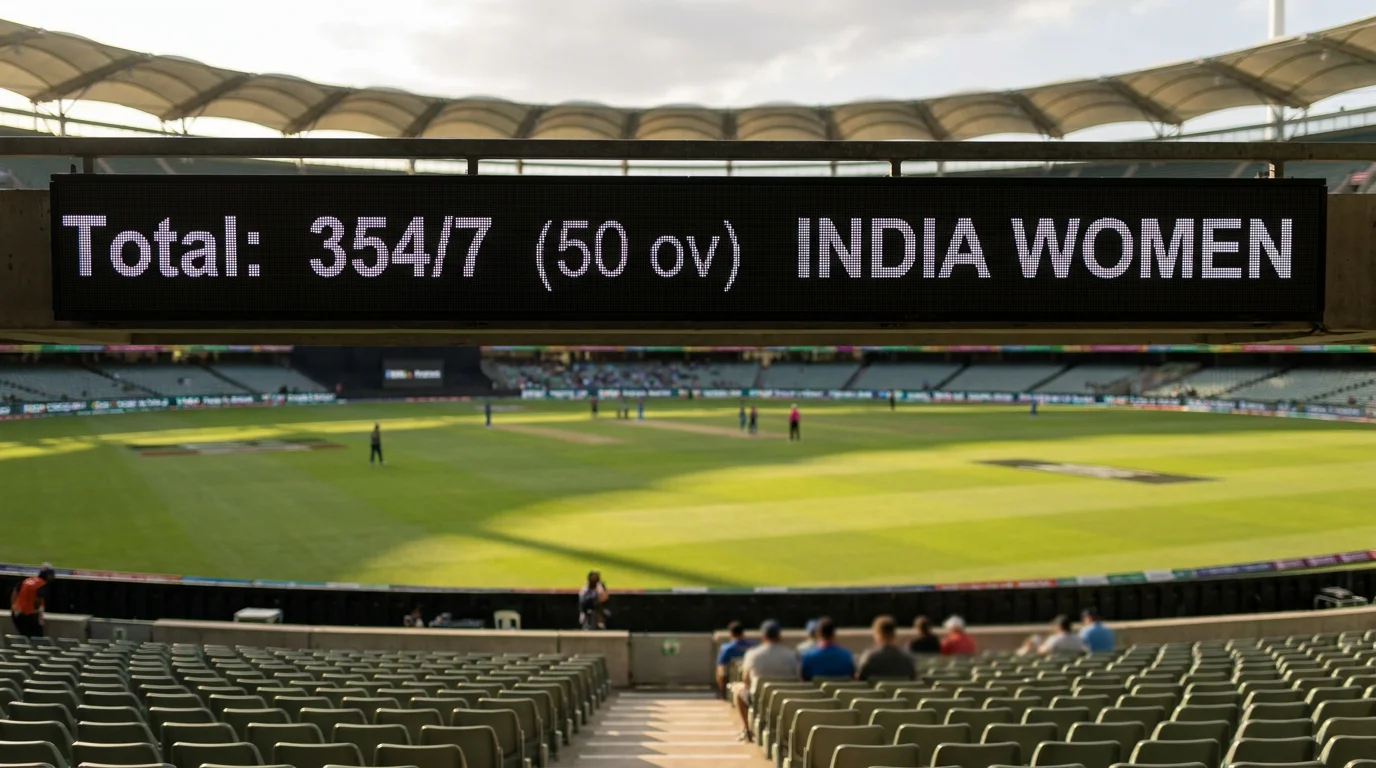Cricket stadium scoreboard displaying runs total with over under betting lines highlighted