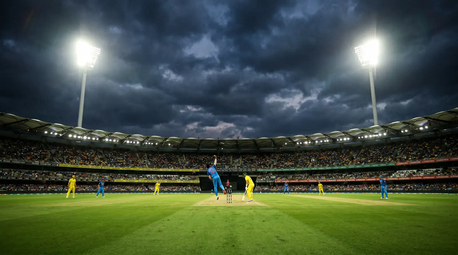 Day-night T20 cricket match under floodlights with the dew factor influencing second-innings conditions