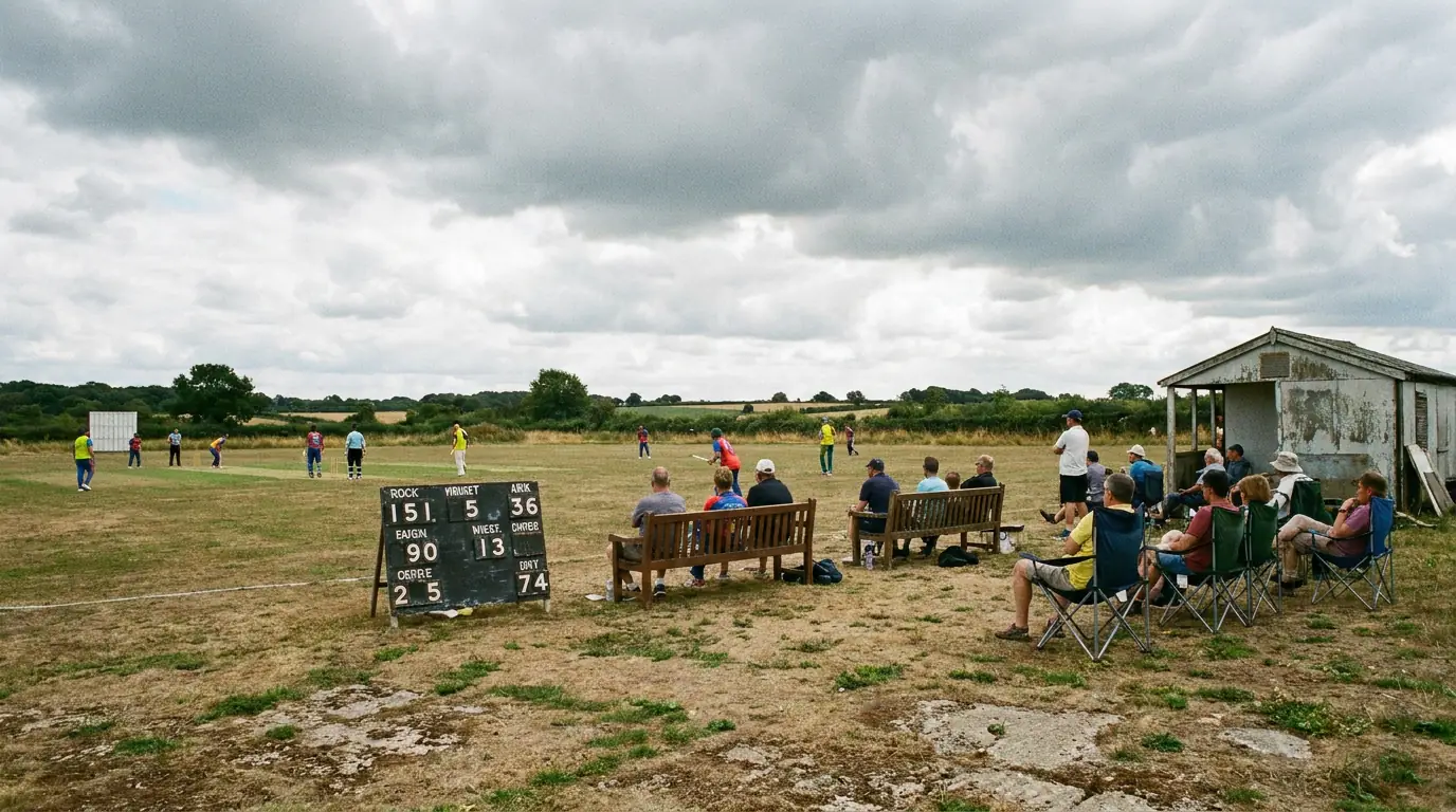 Small domestic cricket ground with sparse attendance hosting a lower-profile T20 league match