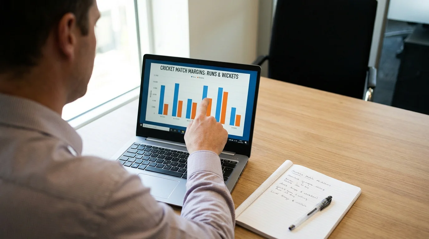 Cricket analyst studying match data and handicap lines to identify margin-based betting value