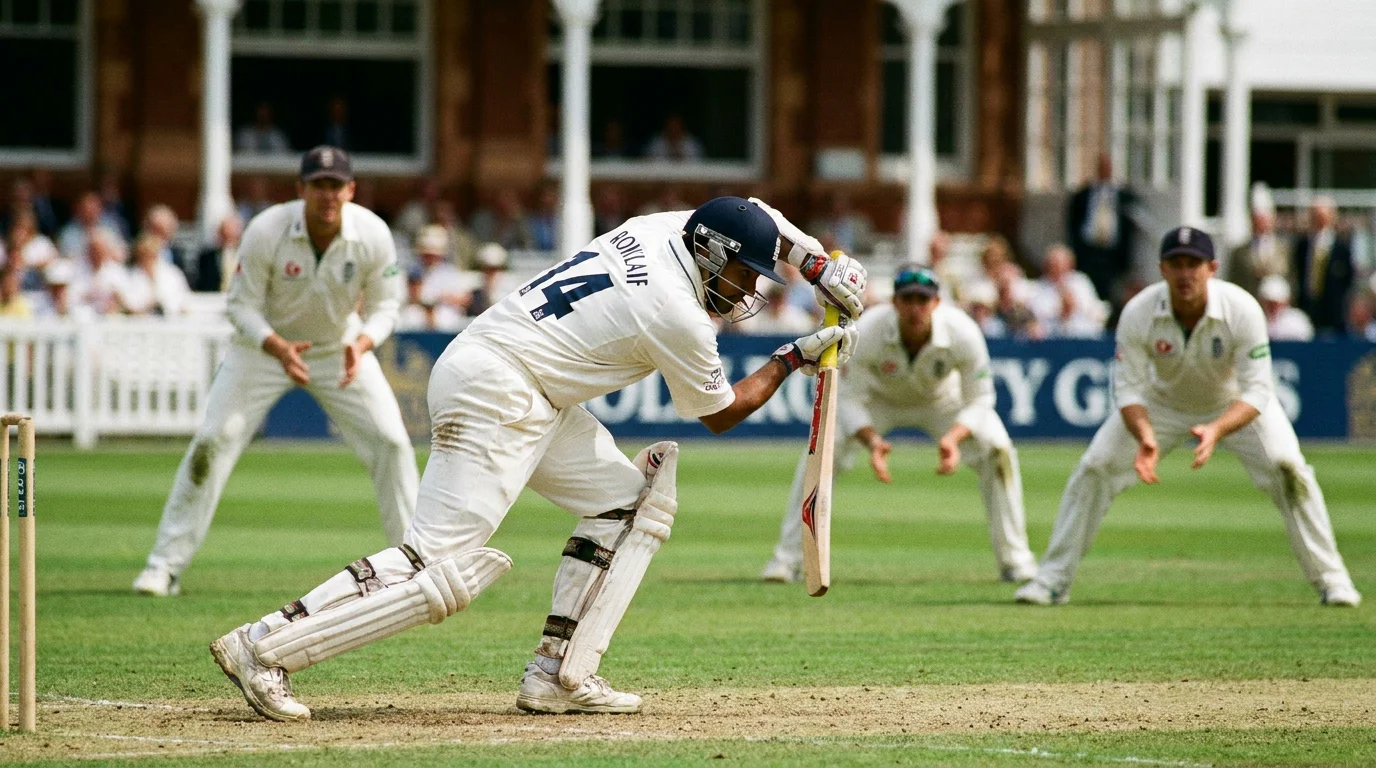 ODI opening batsman playing a defensive shot during a cautious 50-over powerplay innings