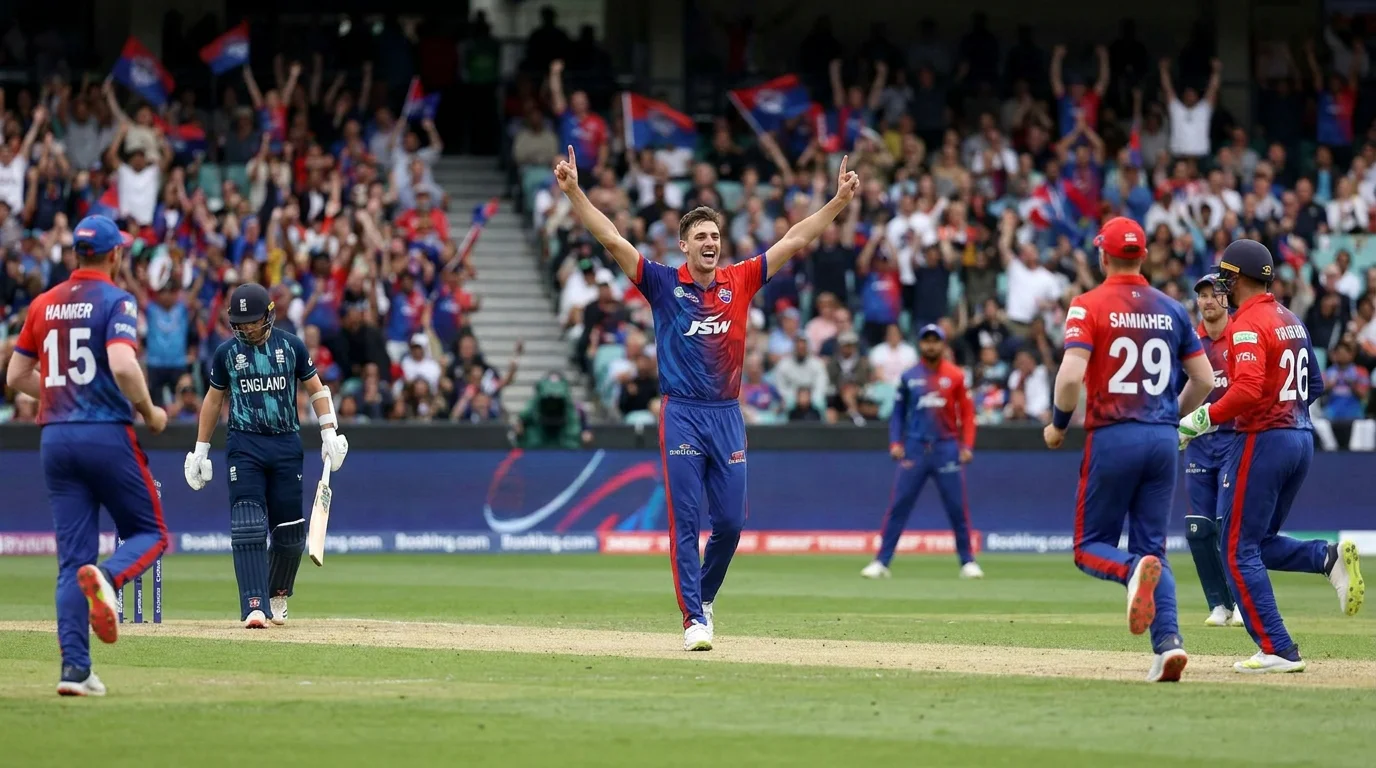 New-ball bowler taking an early wicket during the powerplay phase with fielding restrictions in place