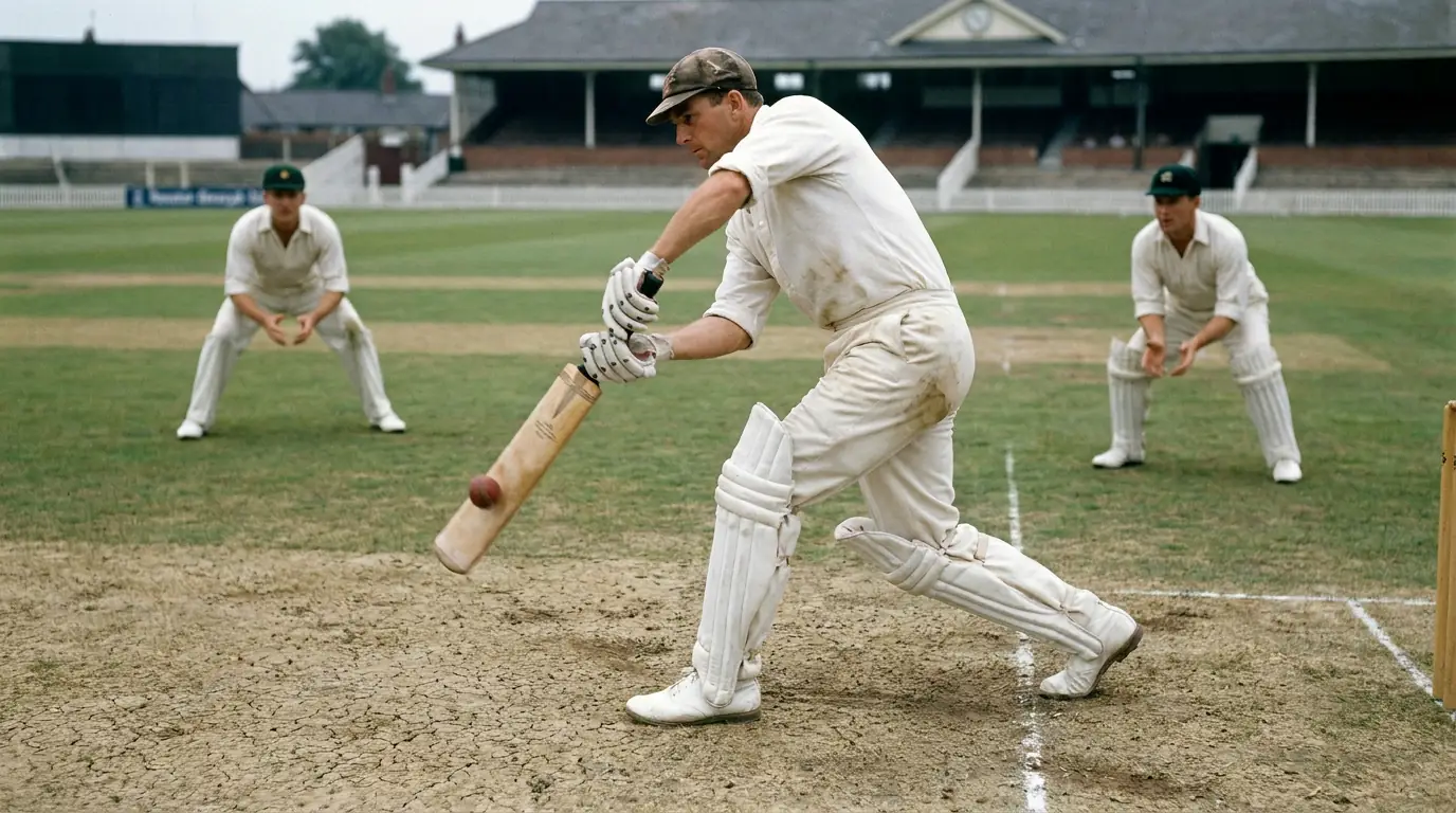 Test cricket batsman occupying the crease during a patient session on a deteriorating pitch