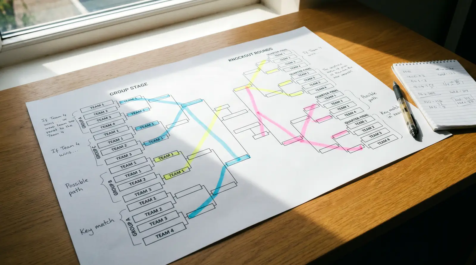 Cricket tournament schedule and bracket layout used for planning accumulator leg selections