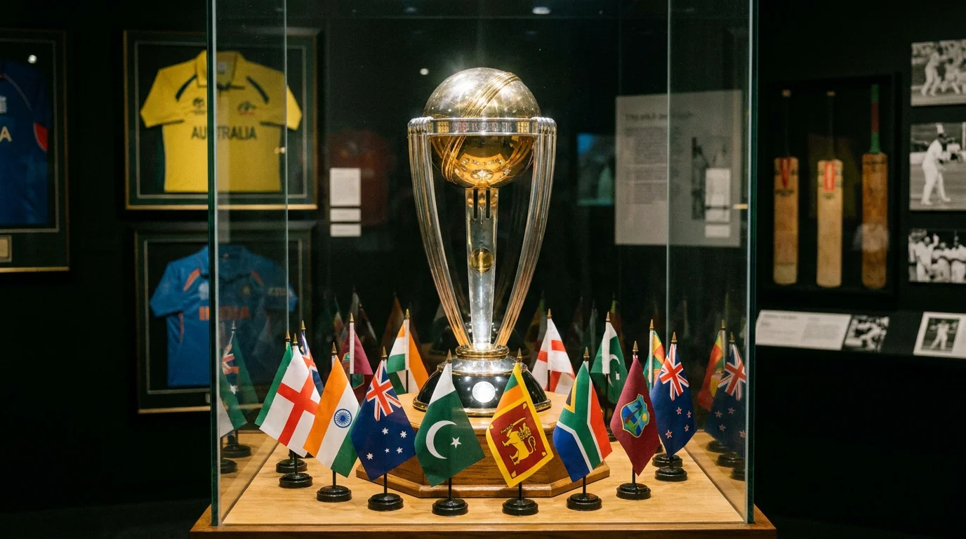 Tournament outright winner odds listed for a cricket World Cup with team flags