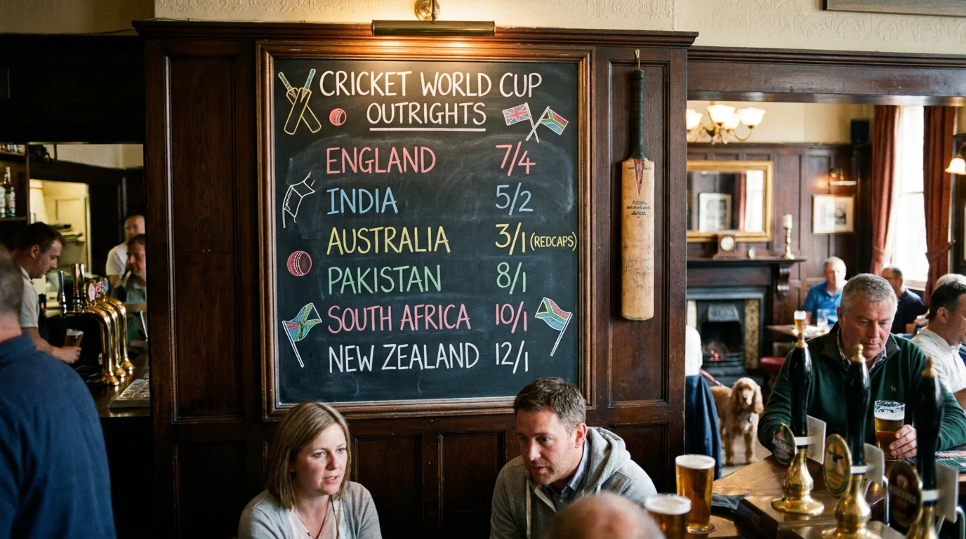 Early-market outright winner odds for a cricket World Cup listed months before the tournament